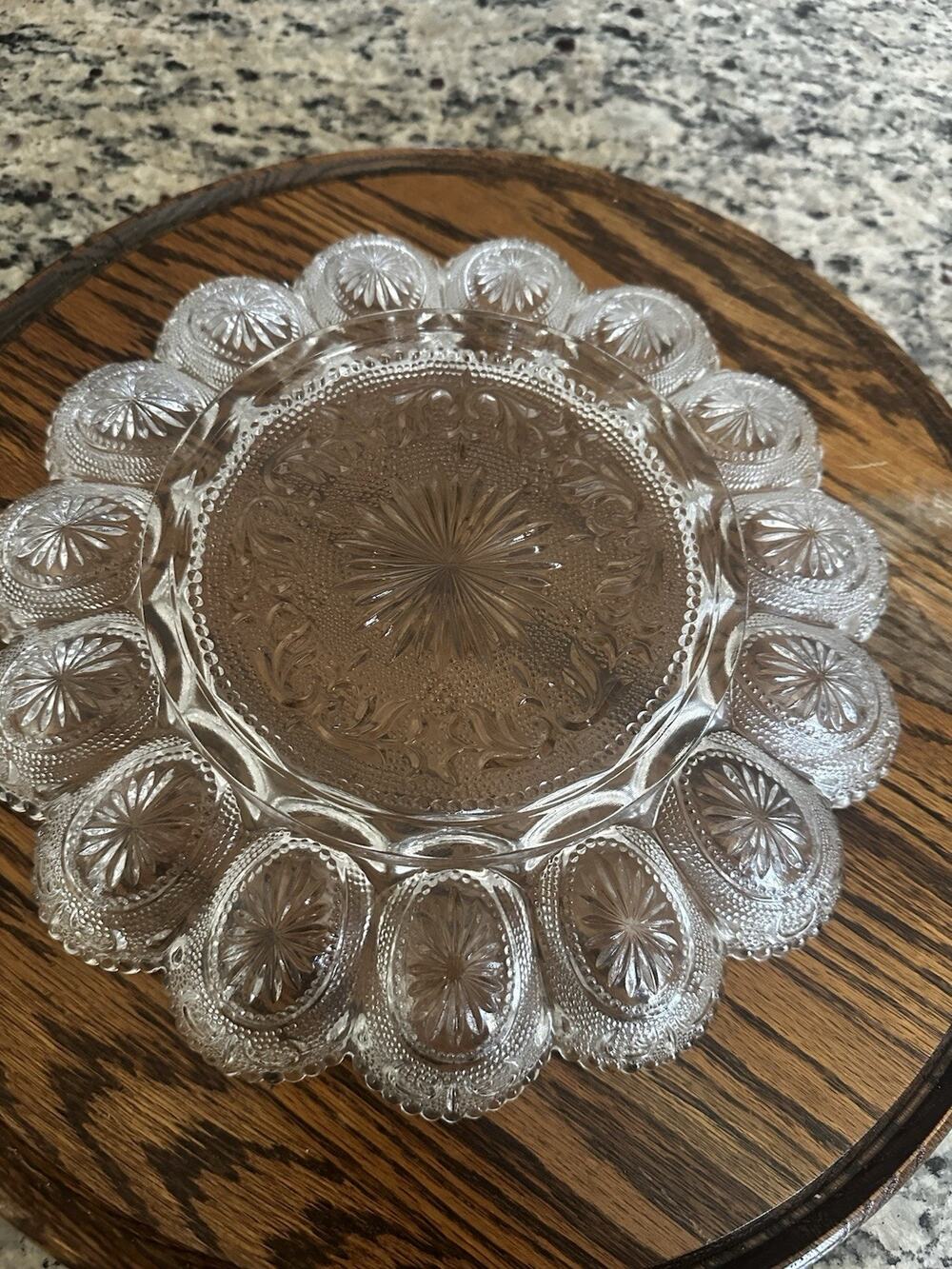 L.E. Smith Clear Pressed Glass Eggplate, Starburst Pattern